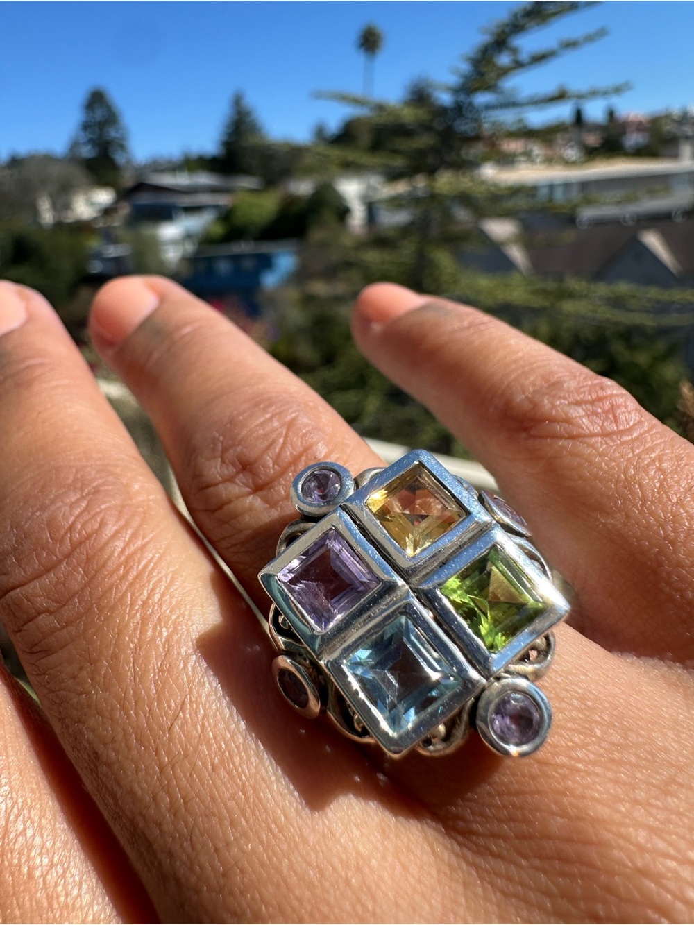 Sterling Silver Multi-Gem Square Cluster Ring - Multi-Color 6.5 - Picture 2 of 6